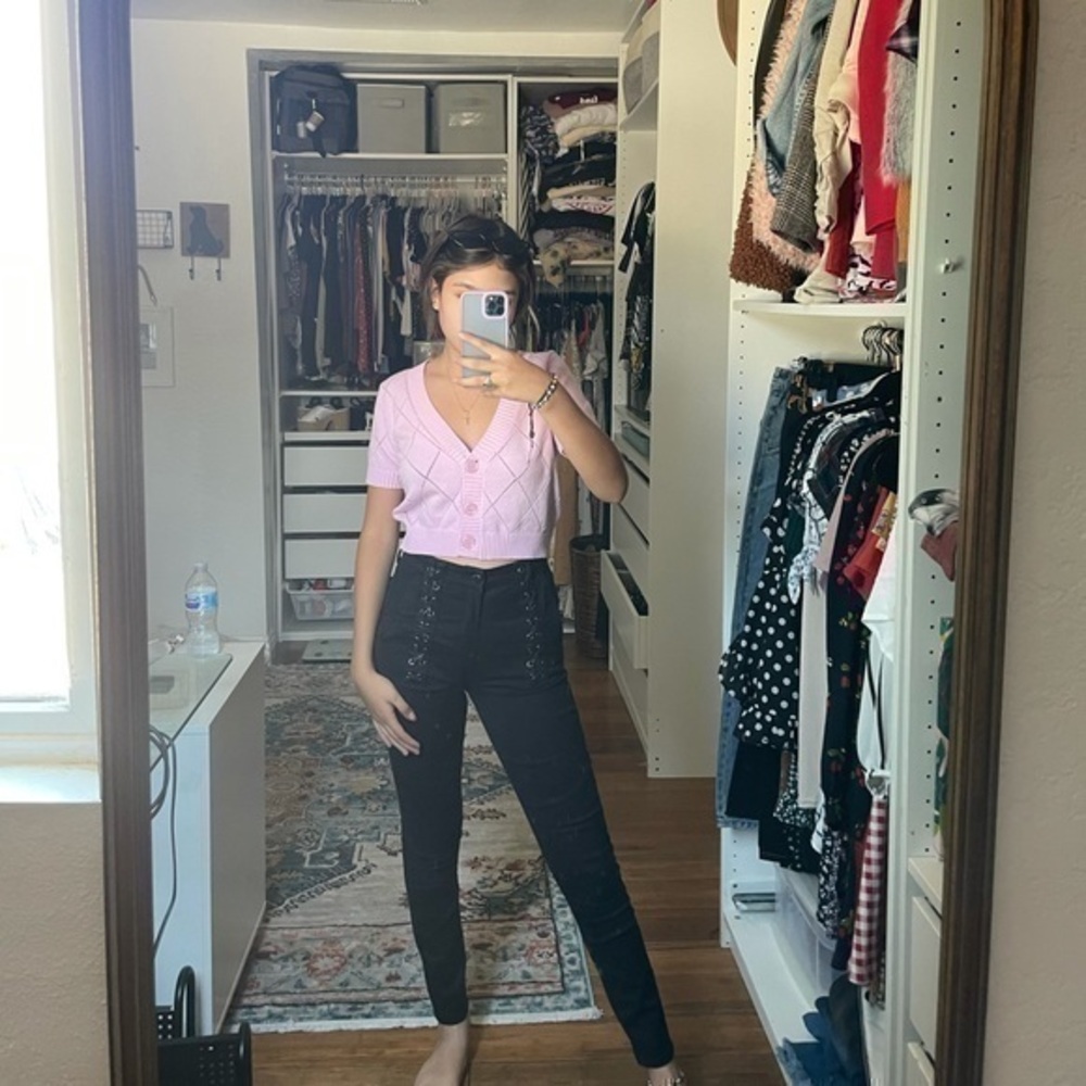 Black skinny Jean worn lace up details